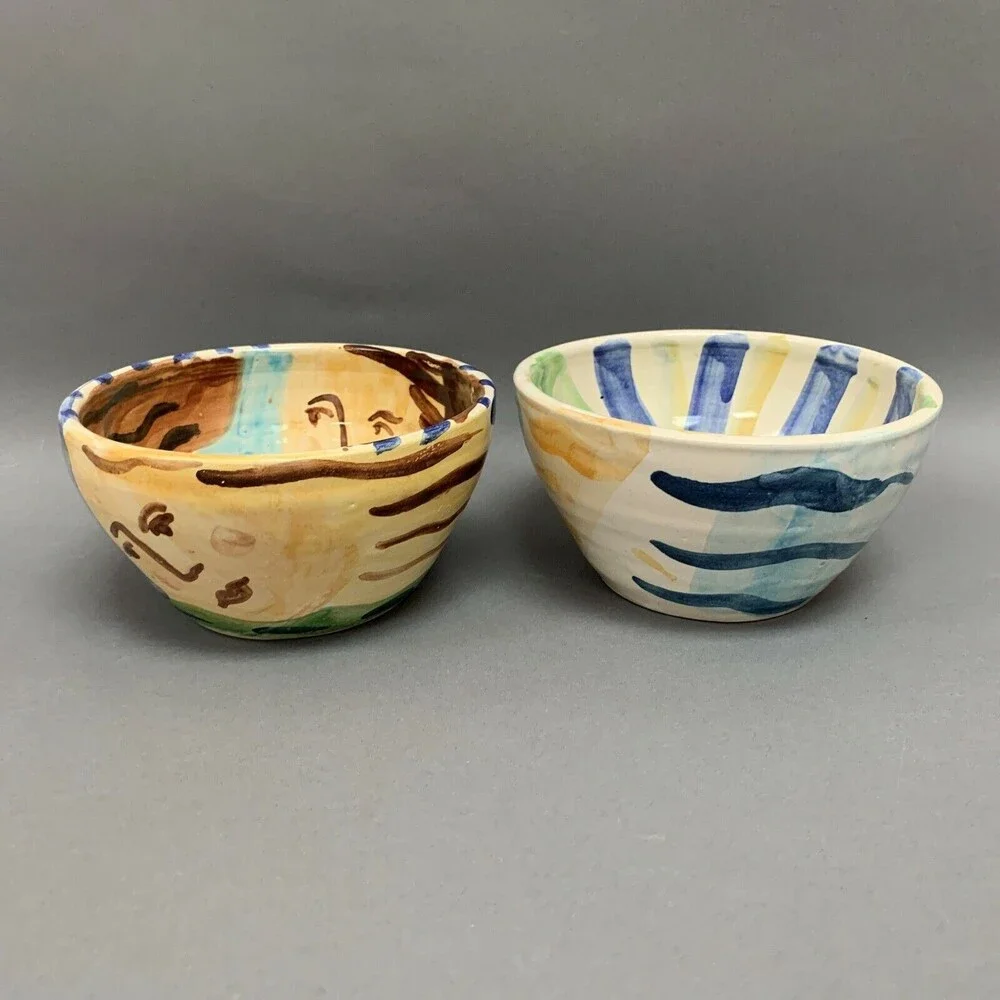 Katy‎ D Soup Cereal Bowls Multicolor Faces Lot of 2